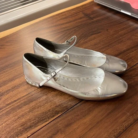 Miu Miu Silver Ballet Flats 38.5